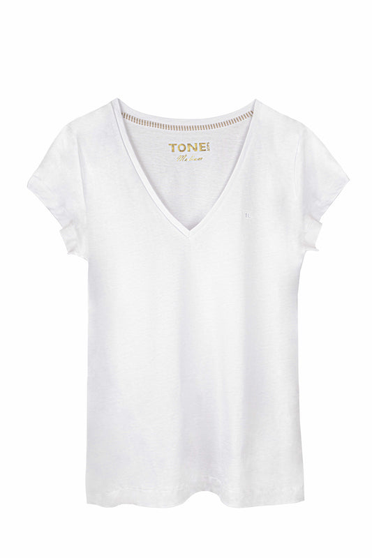 Kadın V Yaka Beyaz Tshirt