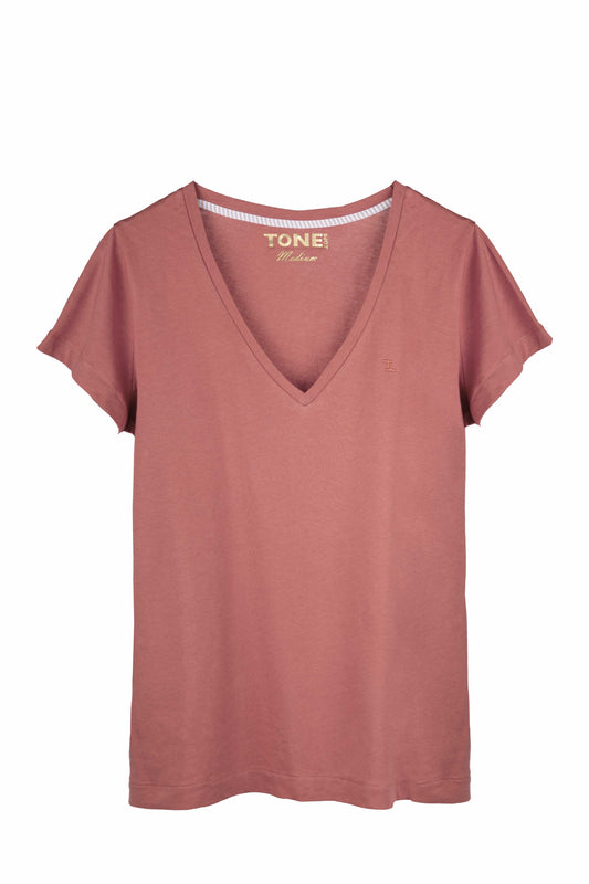 Kadın V Yaka Gül Tshirt