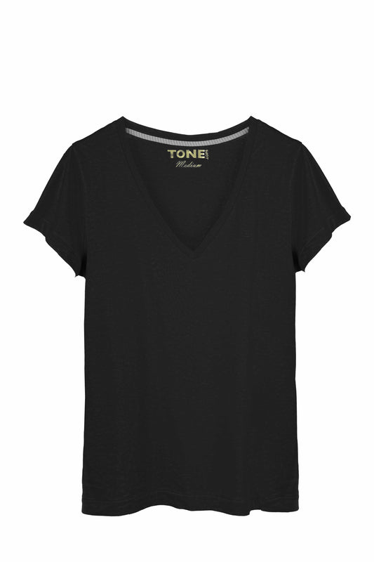 Kadın V Yaka Siyah Tshirt