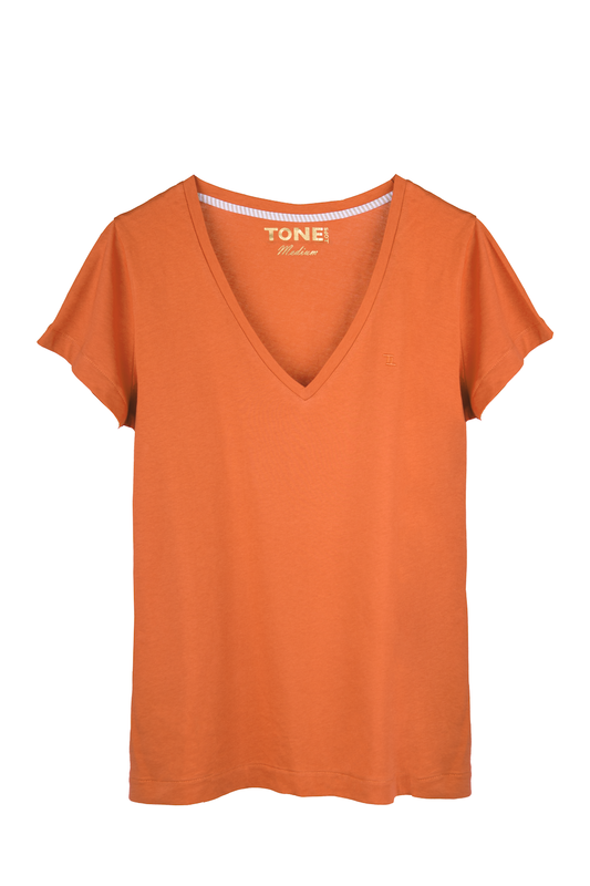 Kadın V Yaka Kayısı Tshirt